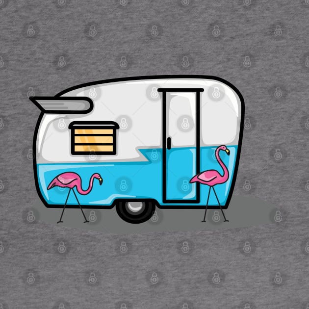 Retro blue flamingo campers by hoddynoddy